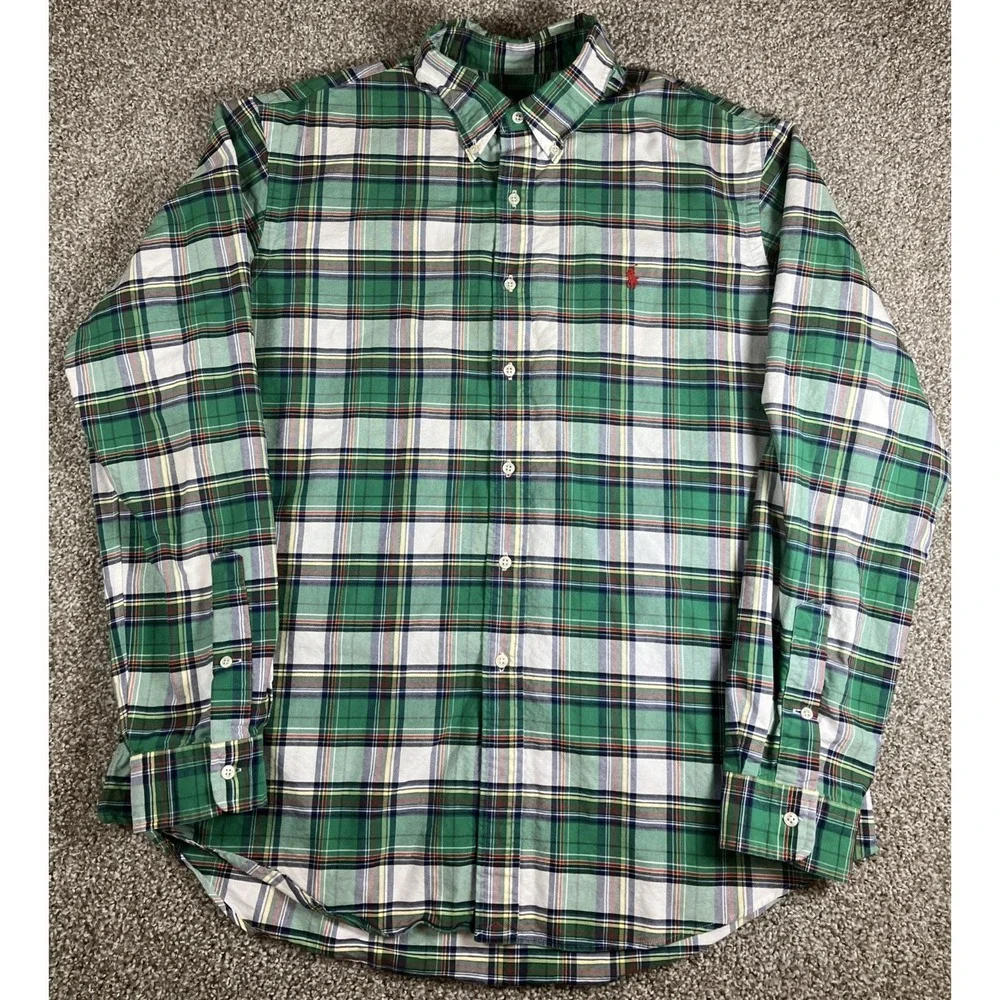 Polo Ralph Lauren 100% Cotton Green Plaid Button Down Shirt Men's XL‎